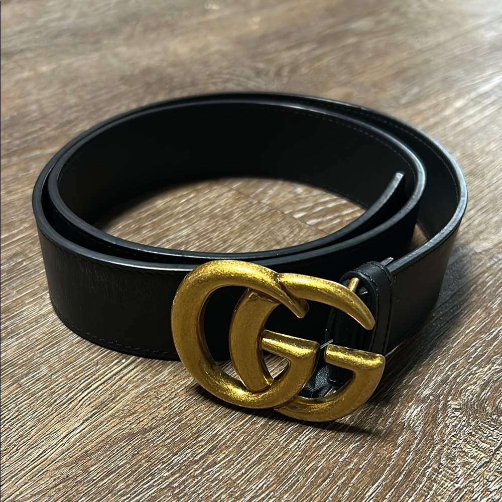 Gucci Black Leather Belt with Gold Buckle